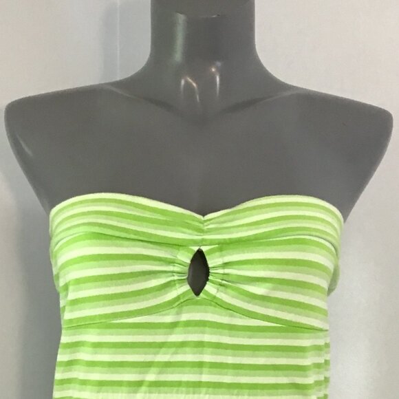 Split Strapless Striped Mini Dress With Ruffled Hem Size L - Picture 2 of 11